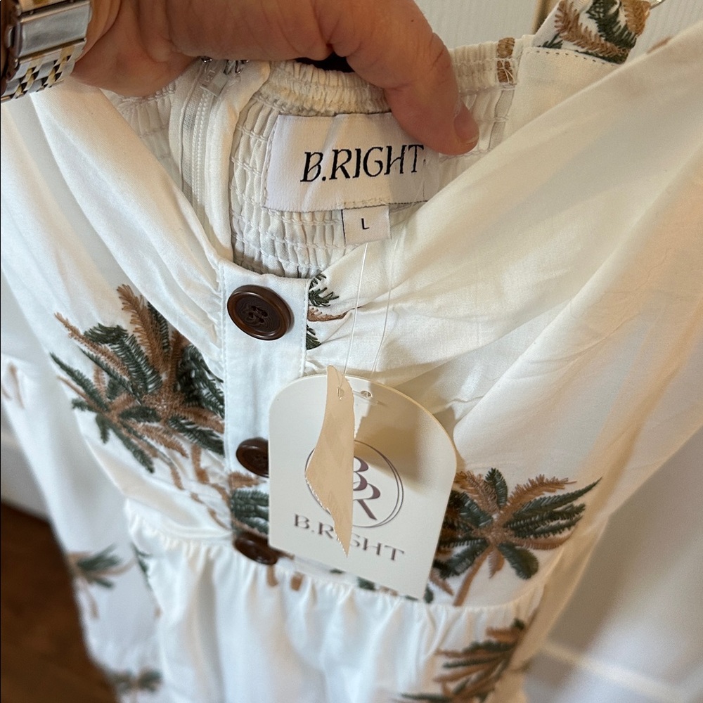 NWT B.Right Palm Boulevard Dress midi tiered sundress w/ embroidered palms L - Picture 5 of 10